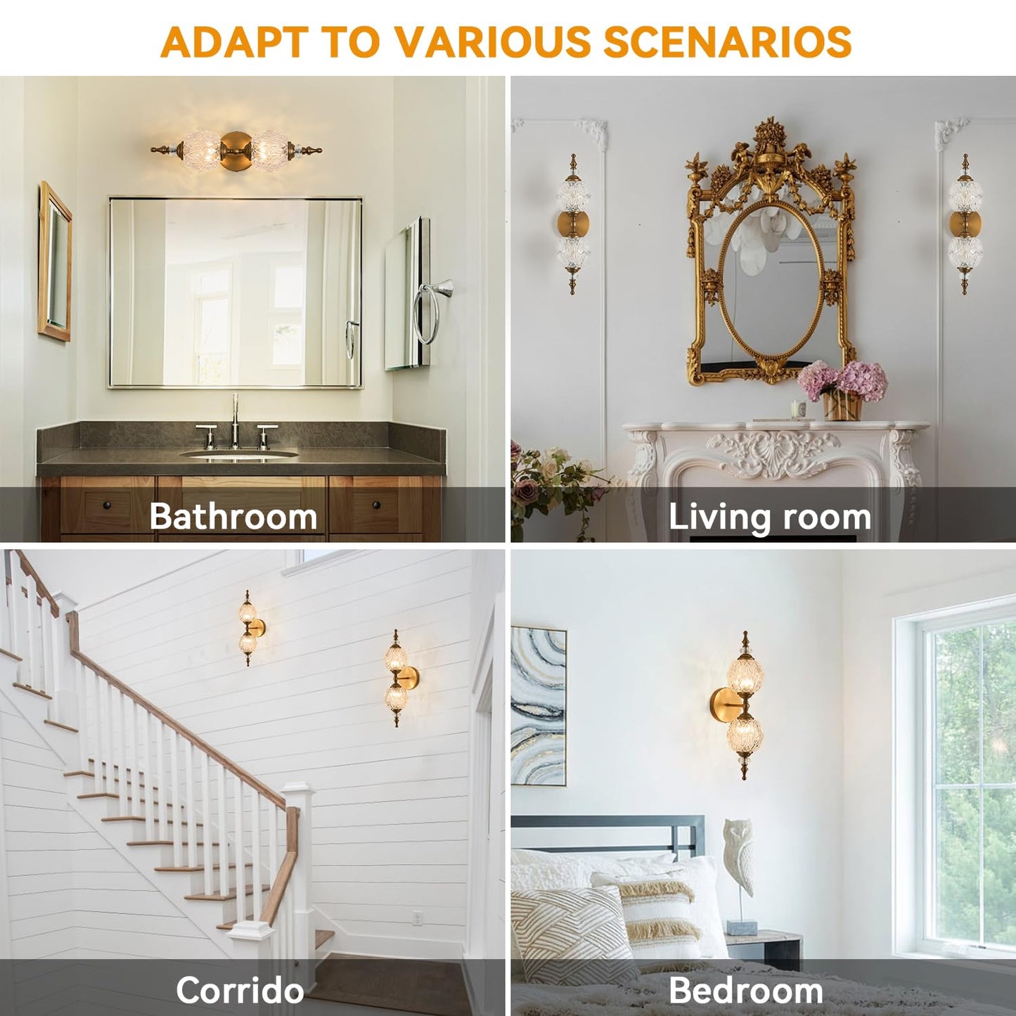 TLOLGT Vintage 2 Light Bathroom Wall Sconces, Bathroom Lighting Fixtures Wall Light Antique Wall Lamp Brass Vanity Light Over Mirror for Bedroom