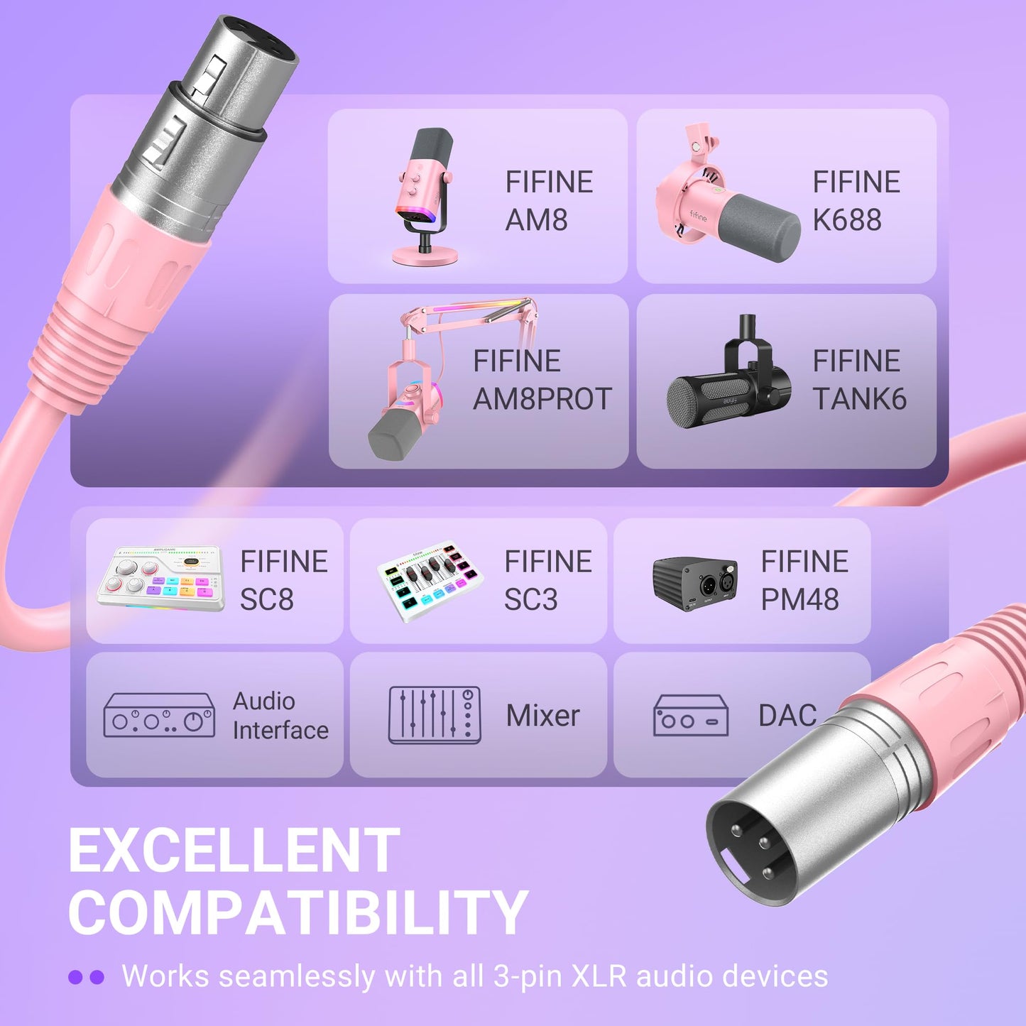 FIFINE XLR Microphone Cable, Male to Female 5.9ft Short XLR Microphone Cord for Studio Recording, Compatible with AM8P,K688P for Podcast