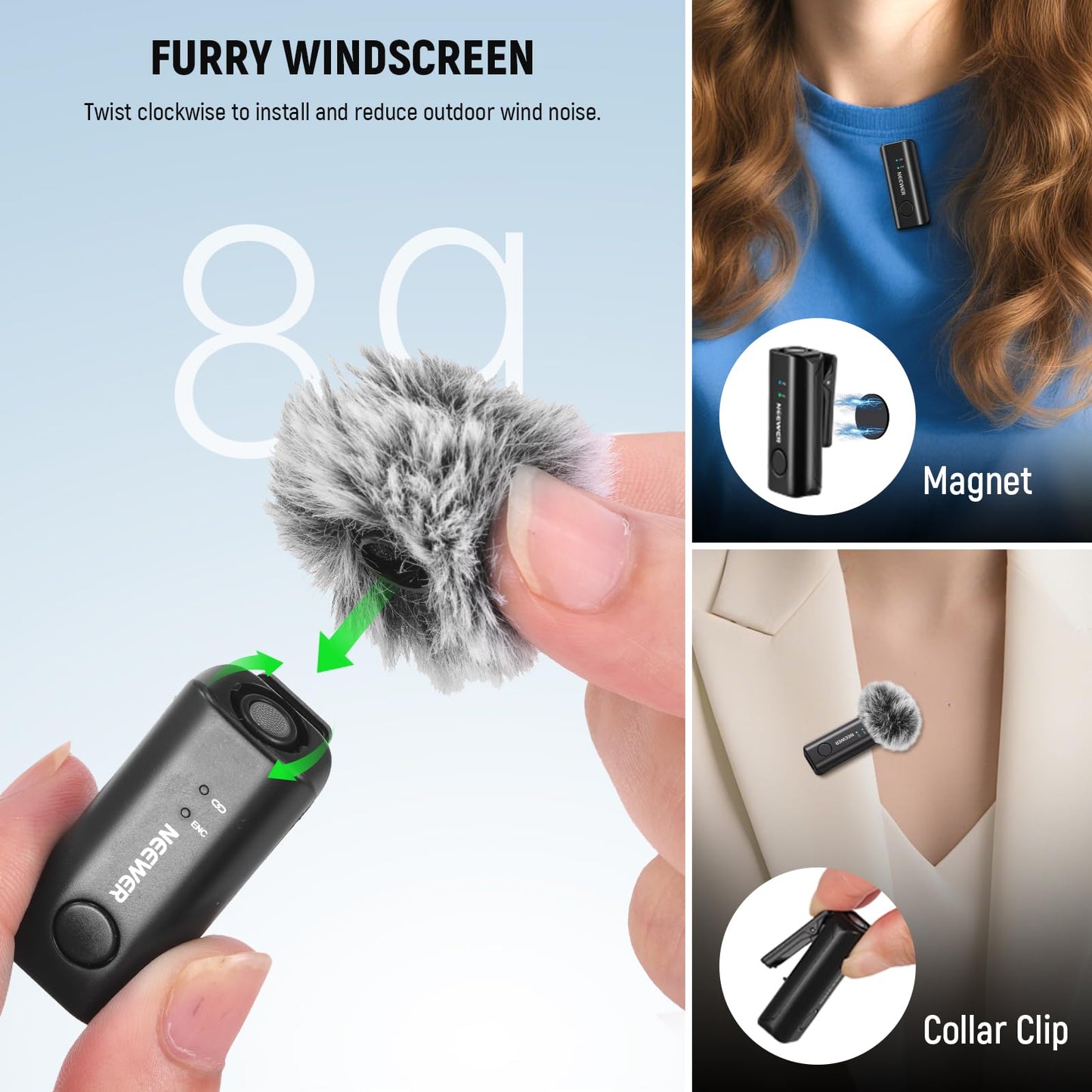 NEEWER KM23B Wireless Lavalier Microphone Bluetooth App Control, Compatible with iPhone Android Phone 8Hrs Battery Vocal Enhancement Noise
