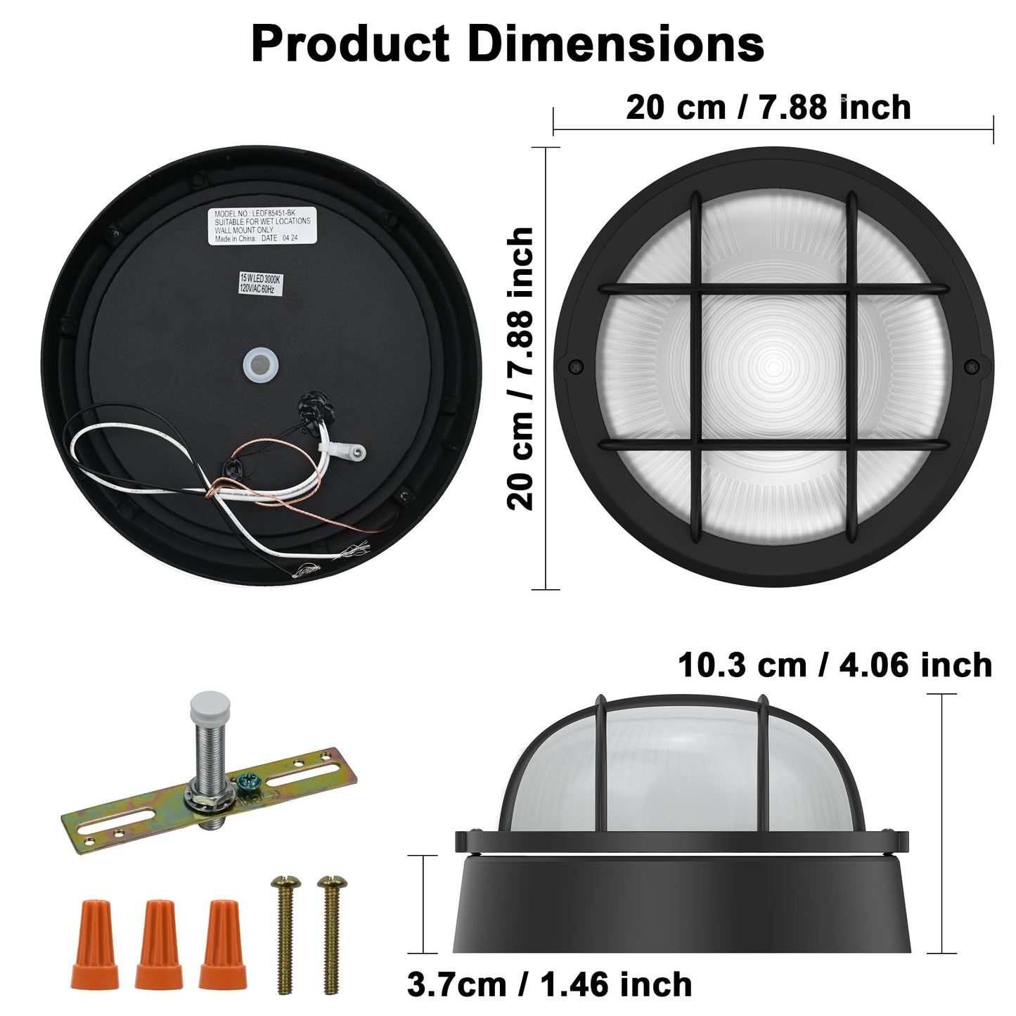 Faymart lighting 8" Nautical Outdoor Light-Black Round Bulkhead LED Lights,Sauna Light Fixture Outdoor 8" Nautical Bulkhead Light 3000K,1500LM,15W LED