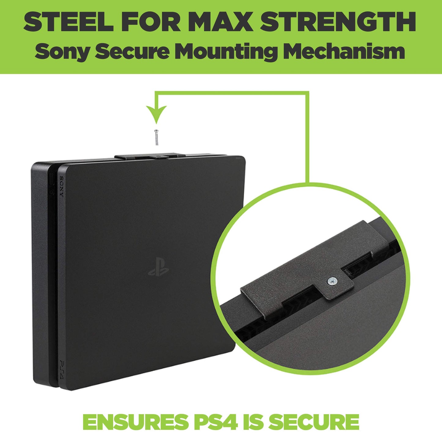 HIDEit Mounts 4S Bundle, Wall Mounts for PS4 Slim and Controllers, Steel Wall Mount for PlayStation 4 Slim and 2 Controller Mounts to Safely Store