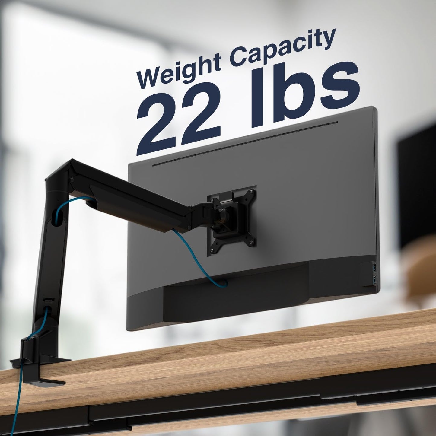Desky Single Monitor Arm - VESA Mount 17"-32" Screen Full Motion Desk Clamp & Grommet Base - Adjustable Tilt, Swivel, Rotation - Matte Black