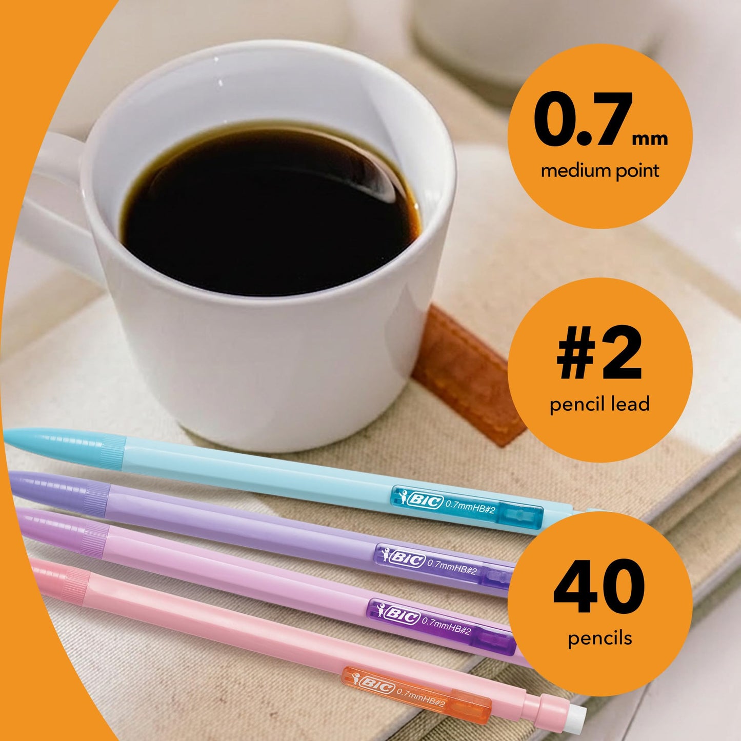 BIC Xtra-Smooth Pastel Mechanical Pencils with Erasers, Medium Point (0.7 mm), Bulk School Supplies for Students and Teachers, 40-Count Pack