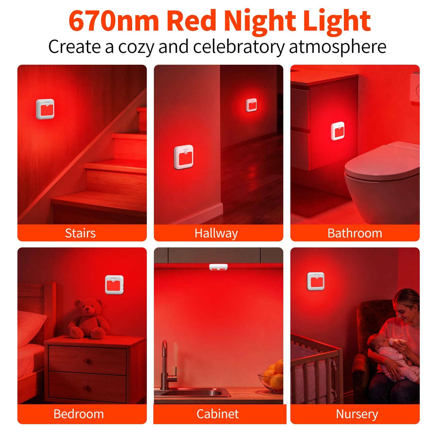 ZOCIFINER Red Light Motion Sensor Night Lights Rechargeable Battery Red Light Stick-on Magnetic Red Lights Sleep Aid Red Night Light for Bathroom