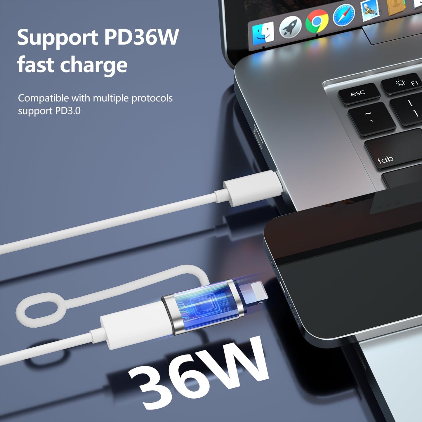 USB C to Lig-htn-ing Cable Adapter,Support PD36W Fast Charging Compatible with Phone Pad AirP-ods,with Anti-Lost Holder - 2 Pack,It Does not Support…