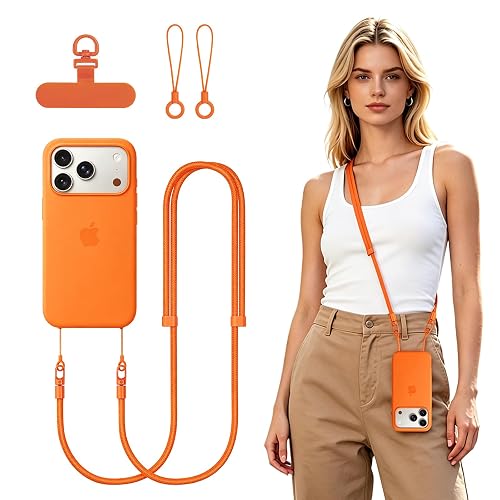 MoKo Adjustable Phone Crossbody Lanyard (Without Case) for iPhone 17/Air/Pro/Max with Dual Lanyard Holes, Univesal Neck Strap with Metal Tether Tab
