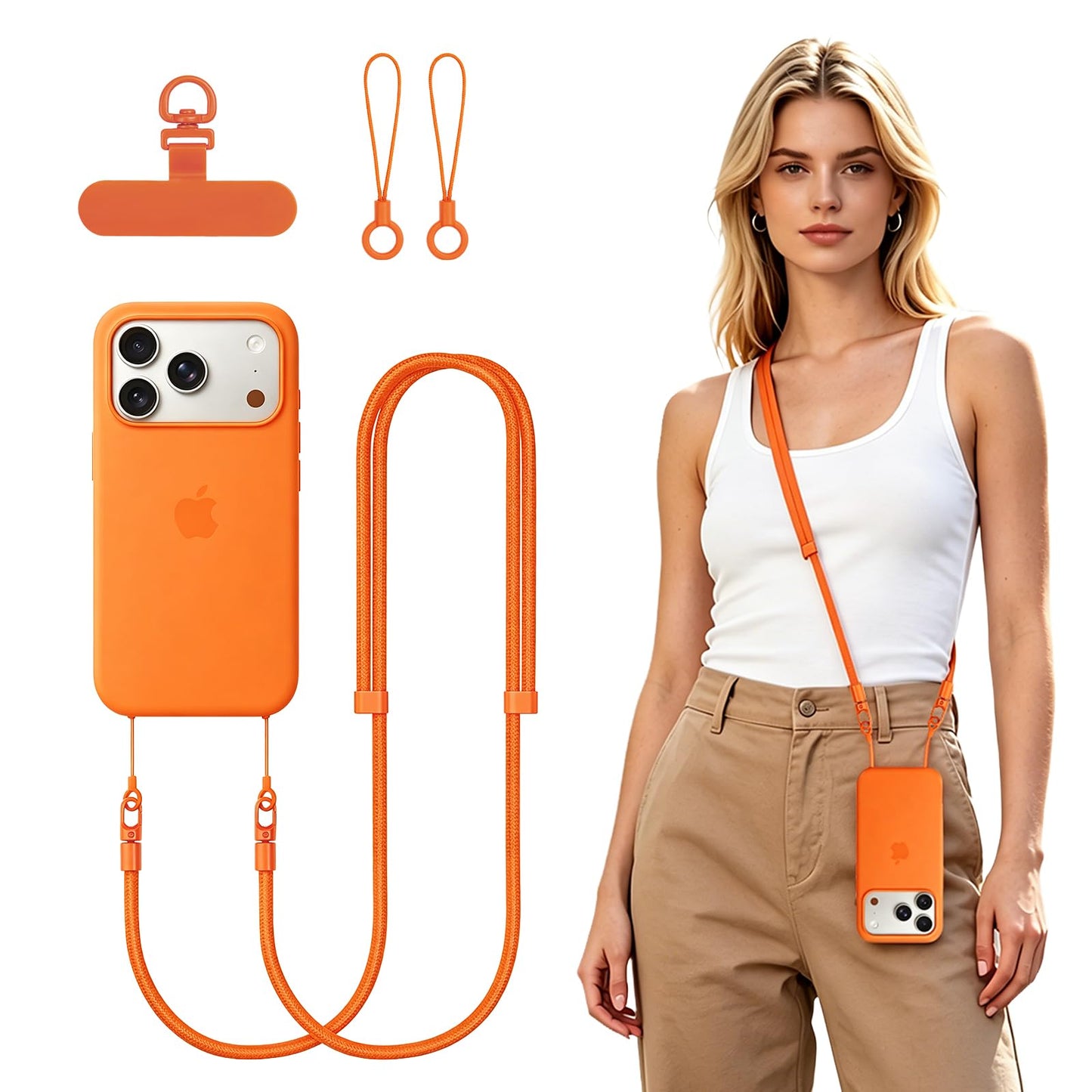 MoKo Adjustable Phone Crossbody Lanyard (Without Case) for iPhone 17/Air/Pro/Max with Dual Lanyard Holes, Univesal Neck Strap with Metal Tether Tab