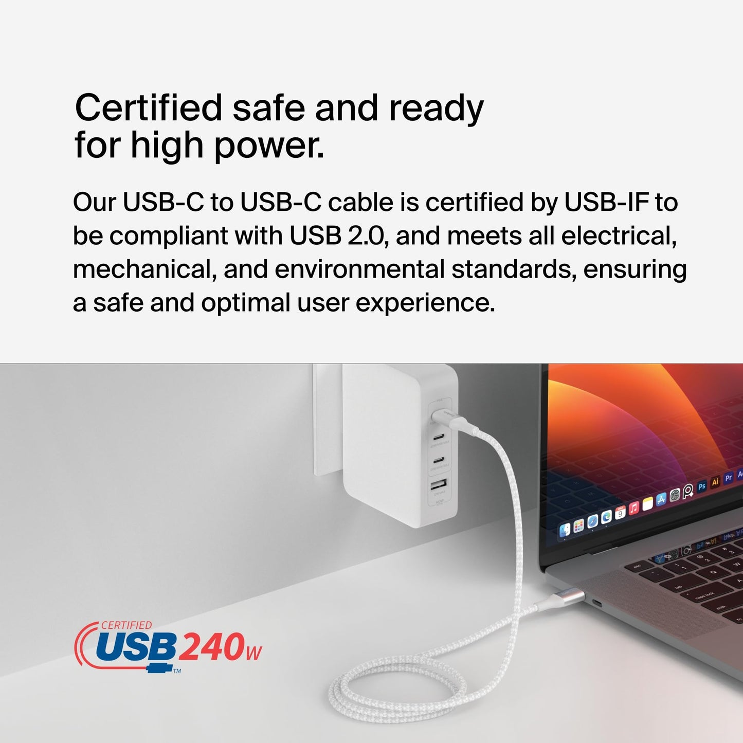 Belkin BoostCharge USB-C to USB-C Power Cable (2M/6.6ft) Fast Charging Cable 240W Power Delivery USB-IF for MacBook Pro, iPad, iPhone 16 Series
