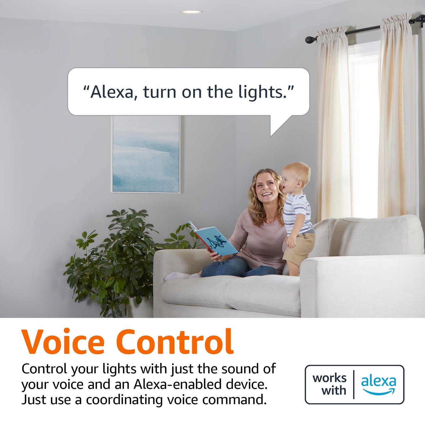 Amazon Basics Smart BR30 LED Light Bulbs, Color Changing, 9W (60W Equivalent), 800LM, Energy Efficient, Voice Control, Works with Alexa Only, 2.4 GHz