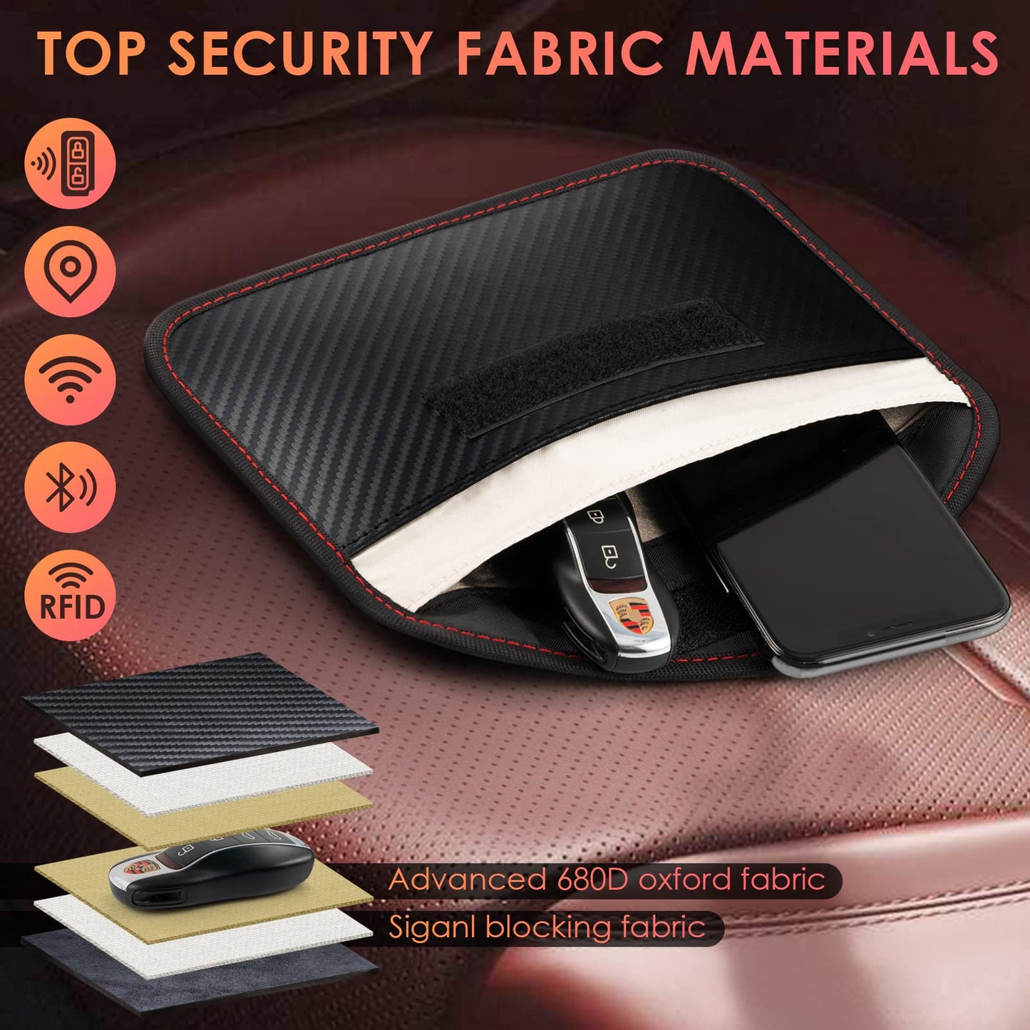 Tuulin 2 Pack Faraday Bags for Smartphones & Car Keys, Signal Blocking Pouch, RFID & Key Fob Protector, Privacy Shield for Credit Cards & Keyless