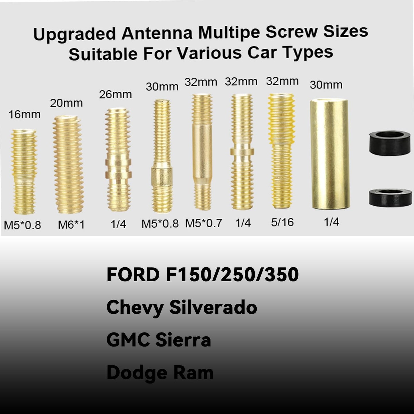 Car Truck Bullet Antenna 50 Cal Bullet Antenna Truck Accessories Universal Replacement for GMC Sierra 1500 Chevy Dodge Ram Silverado 1500 2500 3500