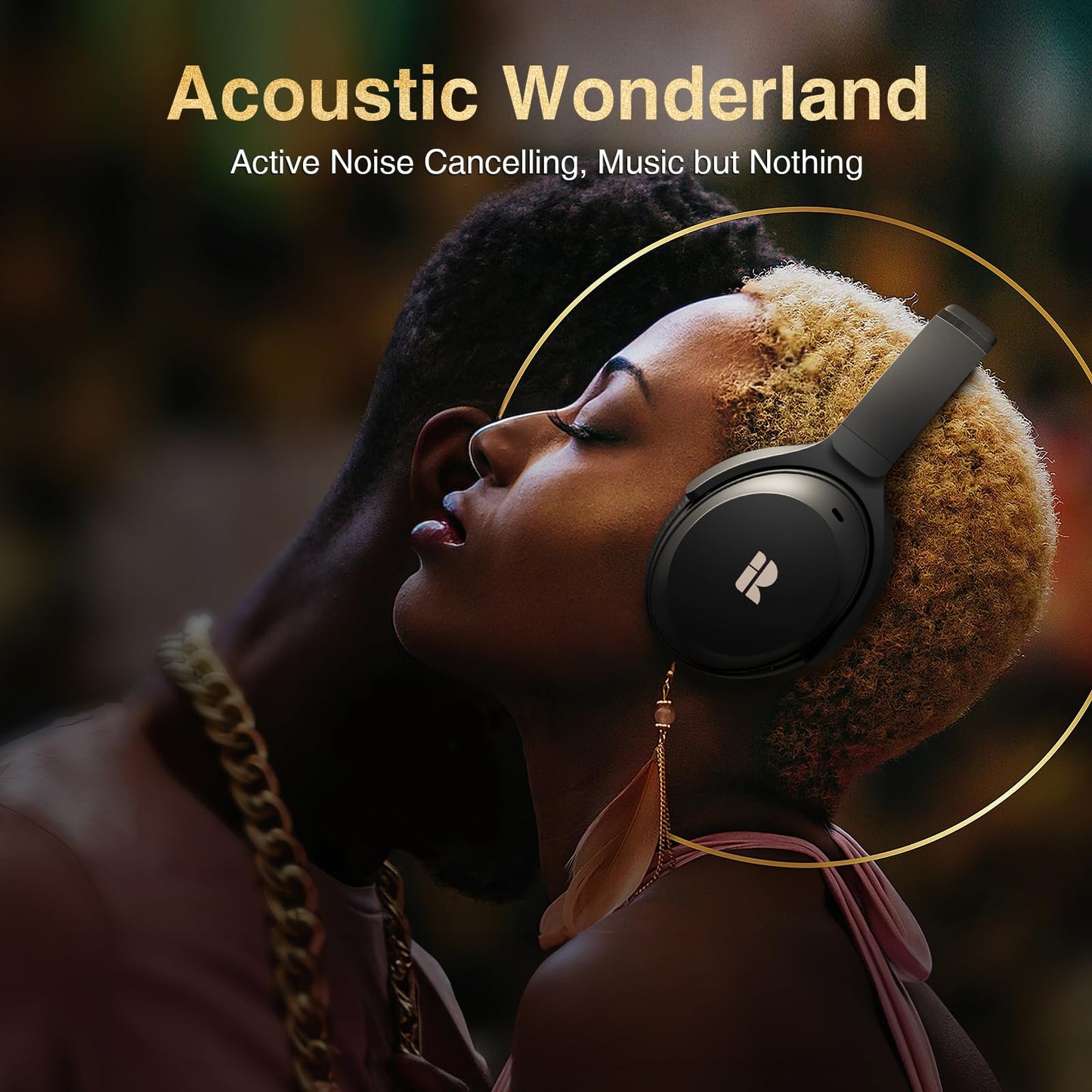 Active Noise Cancelling Headphones, Wireless Over-Ear Bluetooth Headphones ANC, Hi-Res Audio, 60H Playtime, Deep Bass, 3.5MM Cable, Memory Foam Ear…