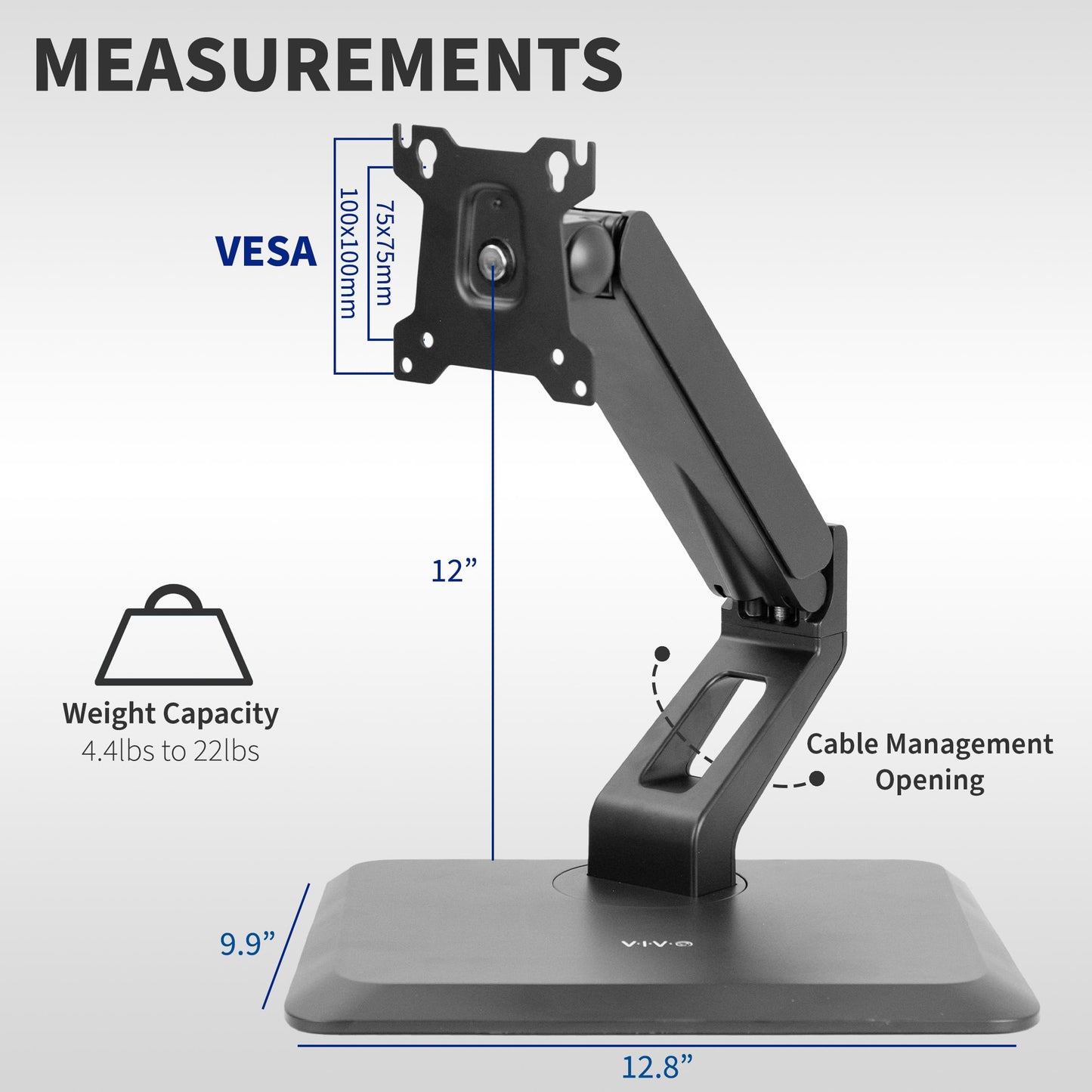 VIVO Premium Single 17 to 32 inch VESA Monitor and Touch Screen Desk Stand with Rotating Base, Freestanding Pneumatic Height Adjustable Arm, 12 inch