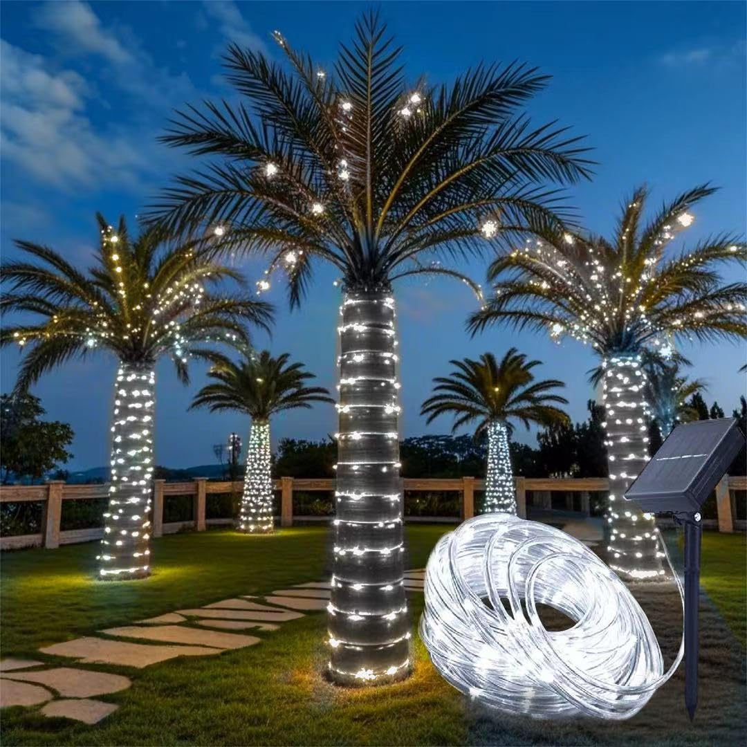Honche Solar Rope Light 33FT 100LED IP65 Waterproof Outdoor LED Copper Fairy String Tube Lights for Party Gazebo Garden Patio Stair Balcony Fence Tree