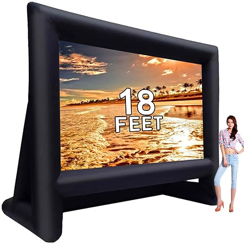GYUEM 18 feet Inflatable Outdoor Projector Movie Screen - Package with Rope, Blower, Tent Stakes - Portable, Great for Outdoor and Indoor Party Watch