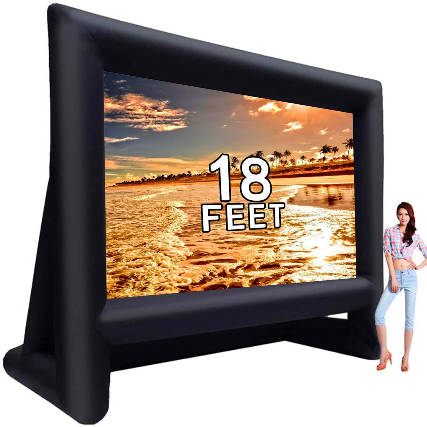 GYUEM 18 feet Inflatable Outdoor Projector Movie Screen - Package with Rope, Blower, Tent Stakes - Portable, Great for Outdoor and Indoor Party Watch
