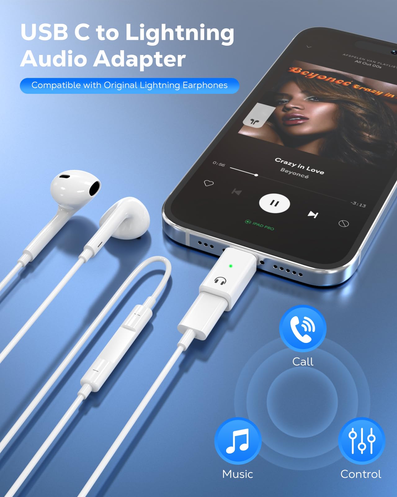 MoKo Lightning to USB-C Audio Adapter - Not for Microphones/Charging/Data Transfer, USB C Male to Female Lightning Headphone Earphone Adapter