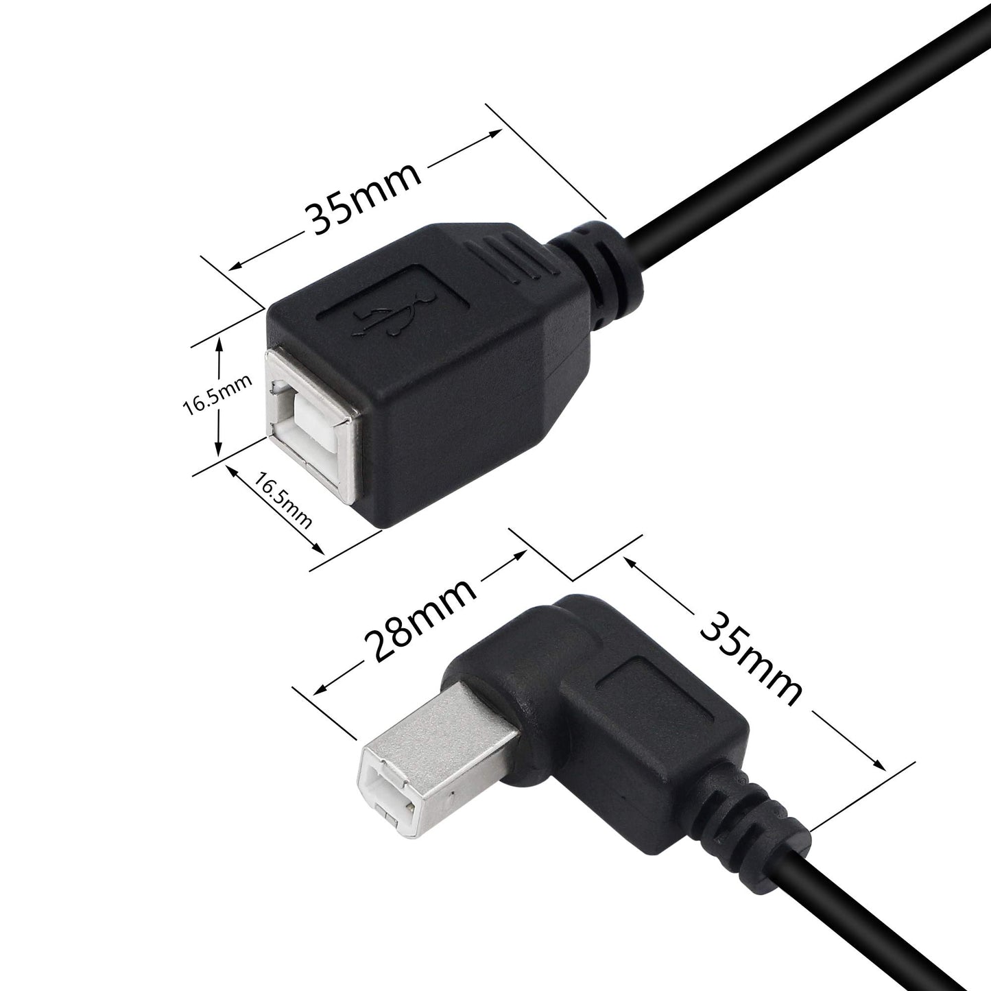 SinLoon USB 2.0 Type-B Printer Cable, 2-Pack USB B Female to Left Angle & Right Angle B Male Printer Extension Cable, for Scanner, Mobile HDD and More