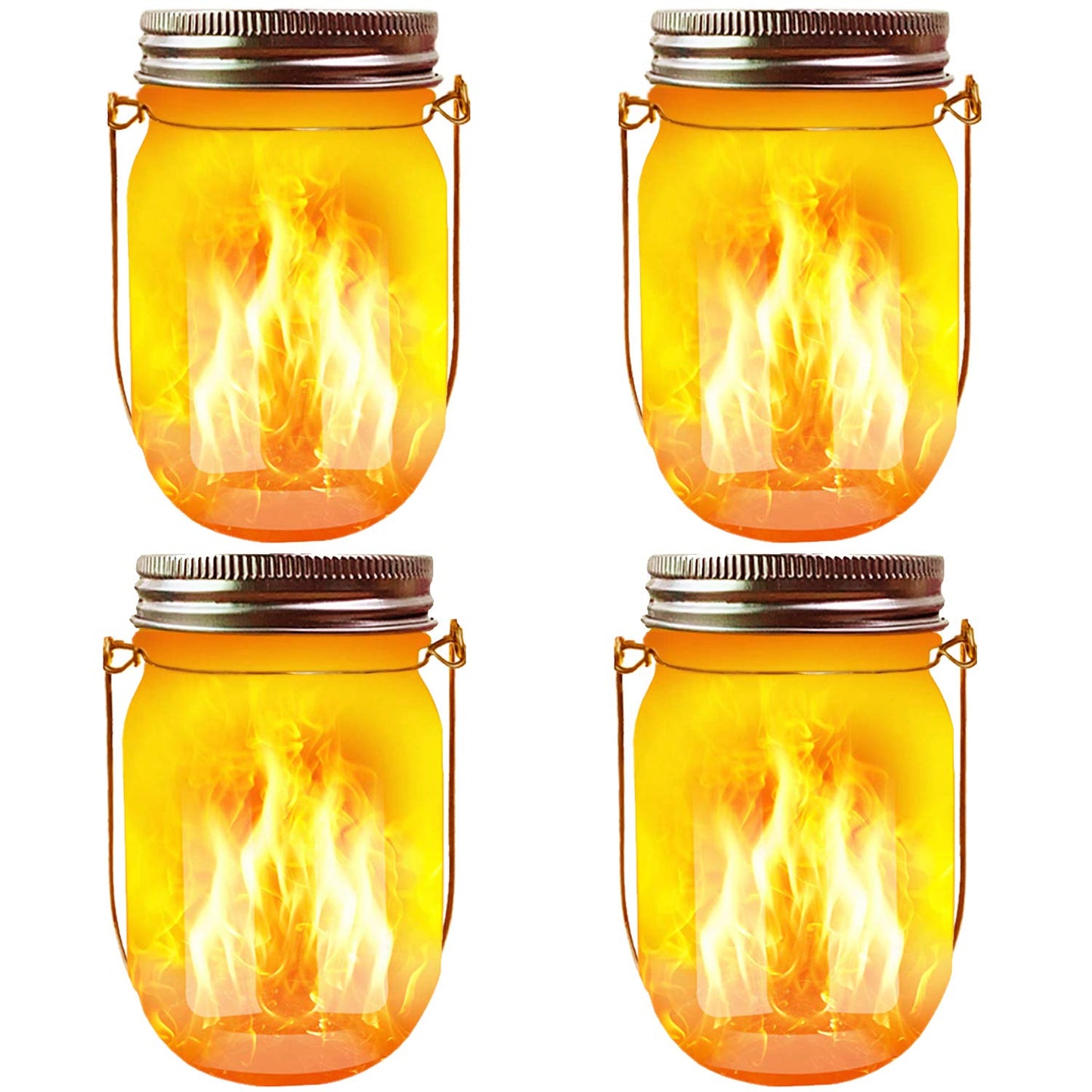 Solar Mason Jar Flicker Lights Upgraded, 4 Pack Flickering Torches Lights Outdoor Hanging Lanterns Landscape Decoration Lighting Dusk to Dawn Auto