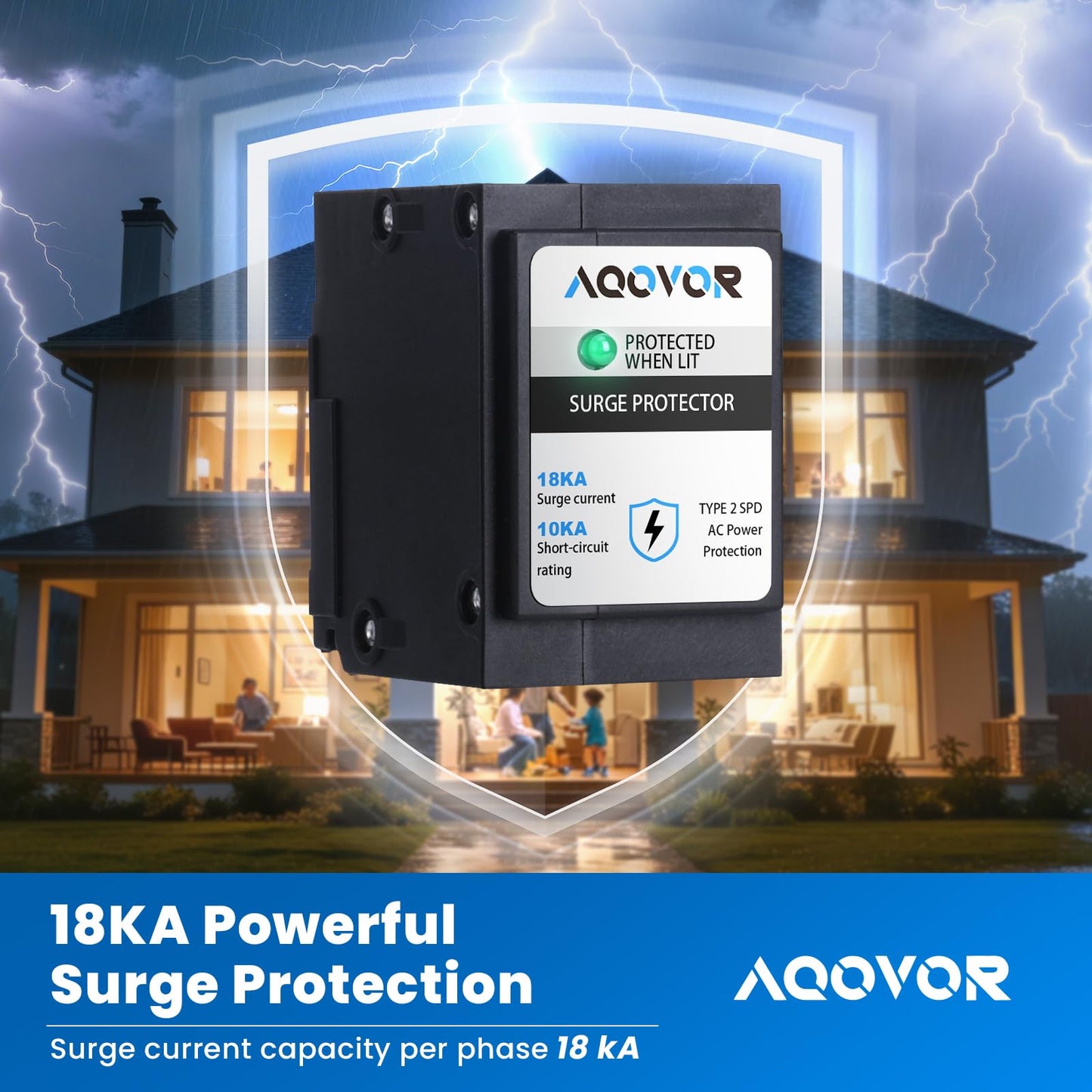 Type BR Whole-Panel Circuit Breaker Surge Protector Breaker - Type 2 SPD, Whole House Surge Protection, 120/240v Ac, 18kA Surge Protection Per Phase