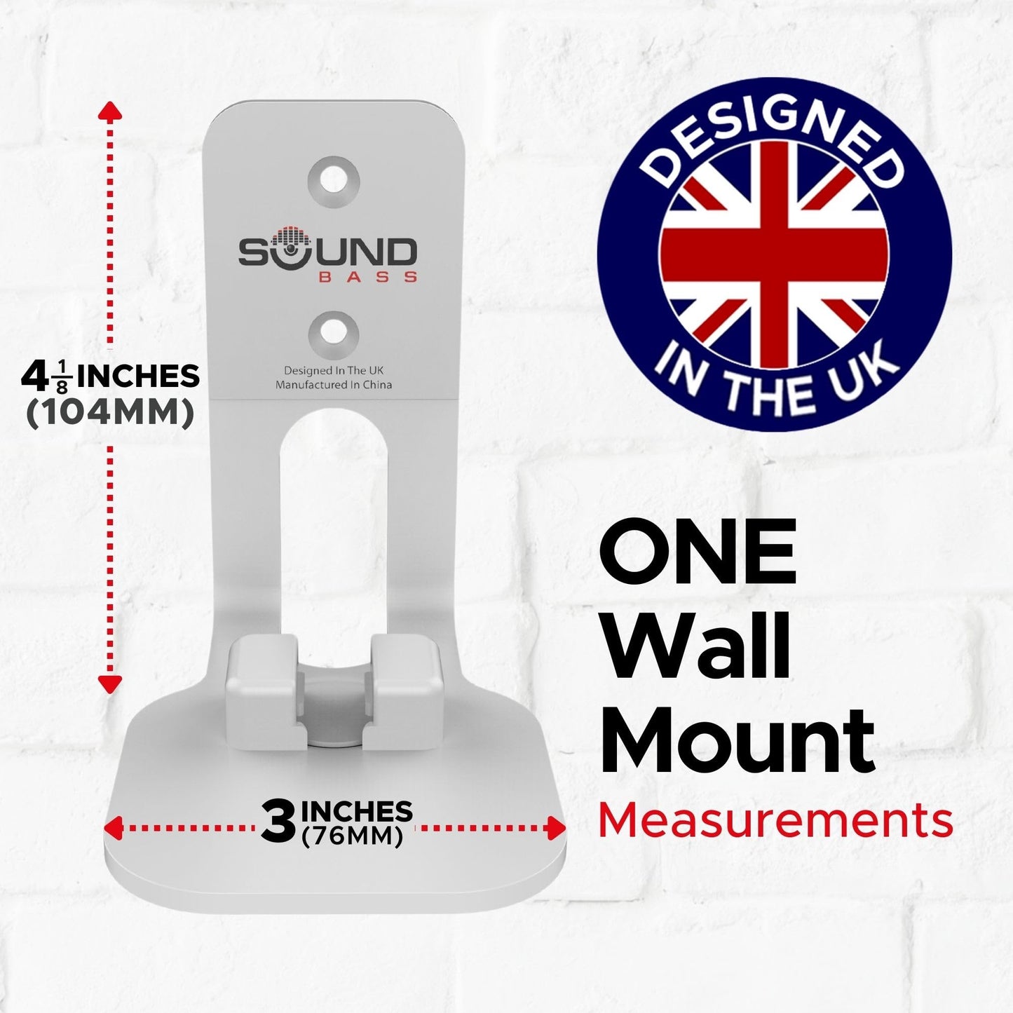 Sound Bass ONE, ONE Gen 2, ONE SL & Play:1 Wall Mount Bracket, White, Compatible with Sonos ONE, ONE Gen 2, ONE SL & PLAY1 Speaker, Fixed Position