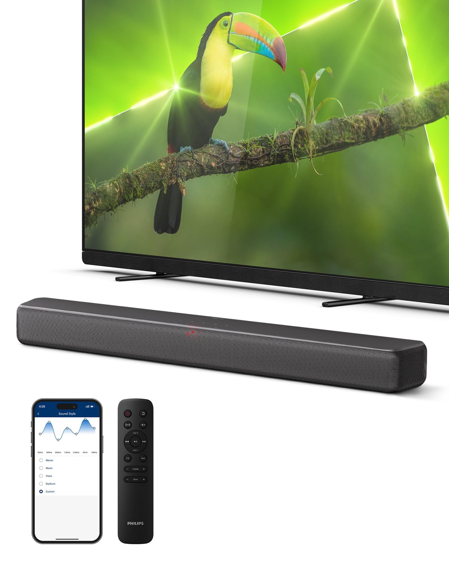 Philips B5109 2.0 Channel Bluetooth Soundbar - HDMI ARC, Dolby Digital Plus, DTS Virtual:X, Roku TV Ready, 120W Max Power, Dark Grey