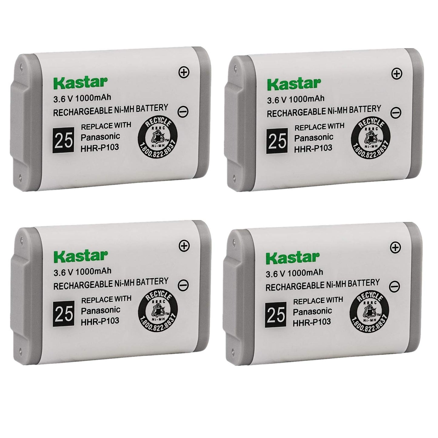 Kastar 4-Pack Cordless Phone Battery Replacement for Panasonic HHR-P103 KX-TG2352 KX-TG2382 KX-TG2383 KX-TG2720 KX-TGA273, Radio Shack 23-906 23-966