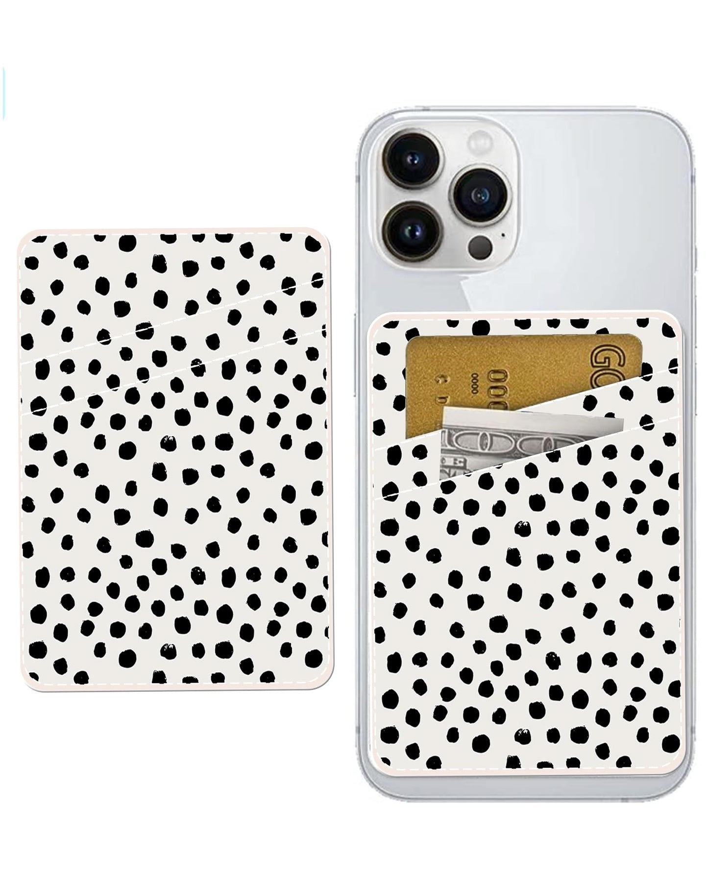 JYCardPKT Phone Card Holder Leather, Dual Pocket Phone Wallet Adhesive Stick On, Cute Phone Case Credit Card Holder, Suitable for Most of Phones Cute
