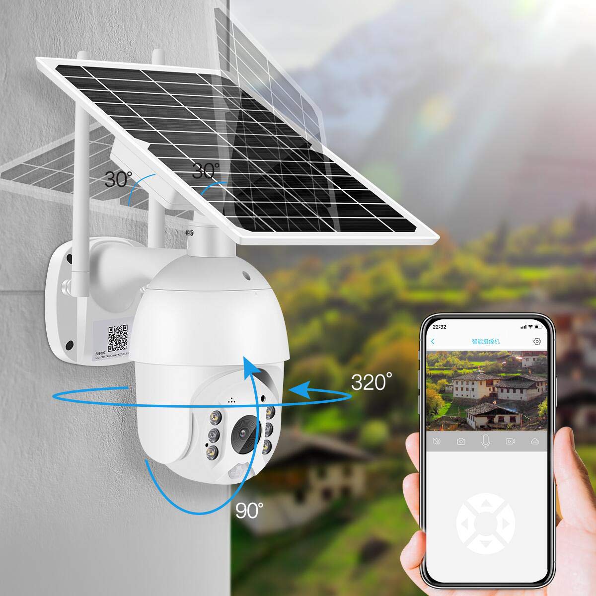 Alptop 100% Wire-Free Wireless Rechargeable Battery Solar Powered Outdoor 1080P Pan Tilt WiFi Security Camera PIR Motion Recording Two-Way Audio IP65