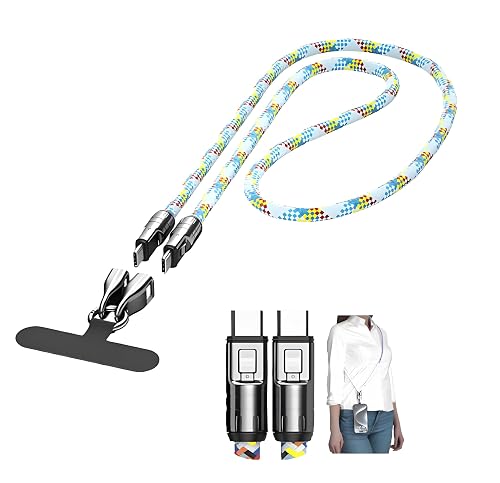 USB C Cable Fast Charging and Phone Lanyard,480Mbps Speed,(4Ft 5A) Braided Cell Phone Lanyard Compatible with Apple iPhone 15,16 iPad,Samsung