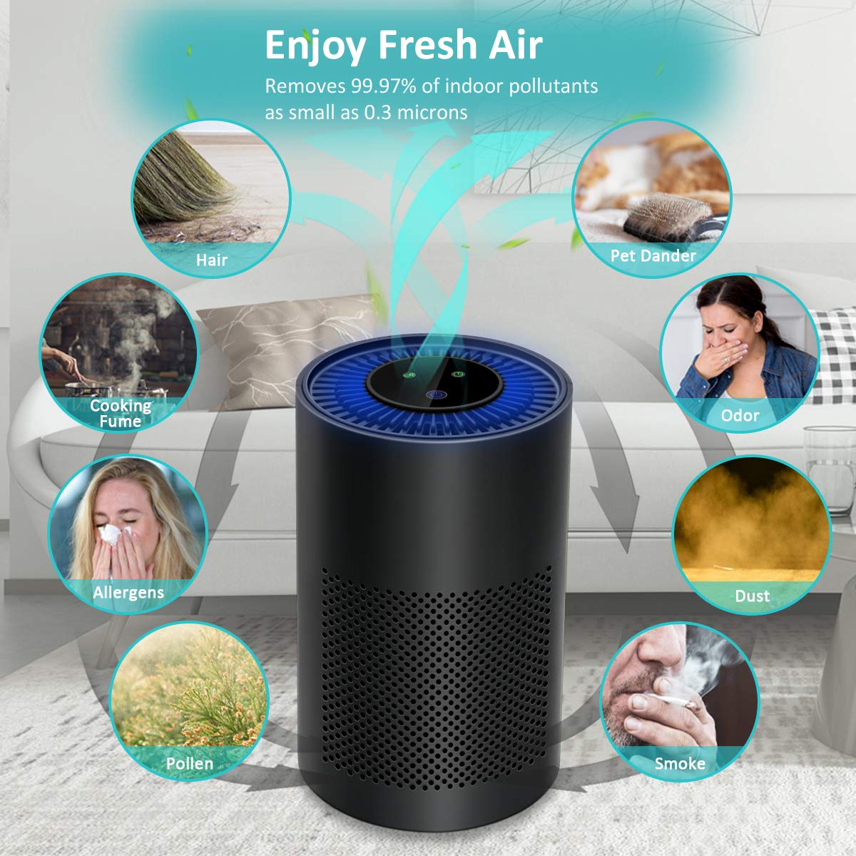 WSTA Hepa Air Purifiers for Home,Bedroom,Office-Black,W080B
