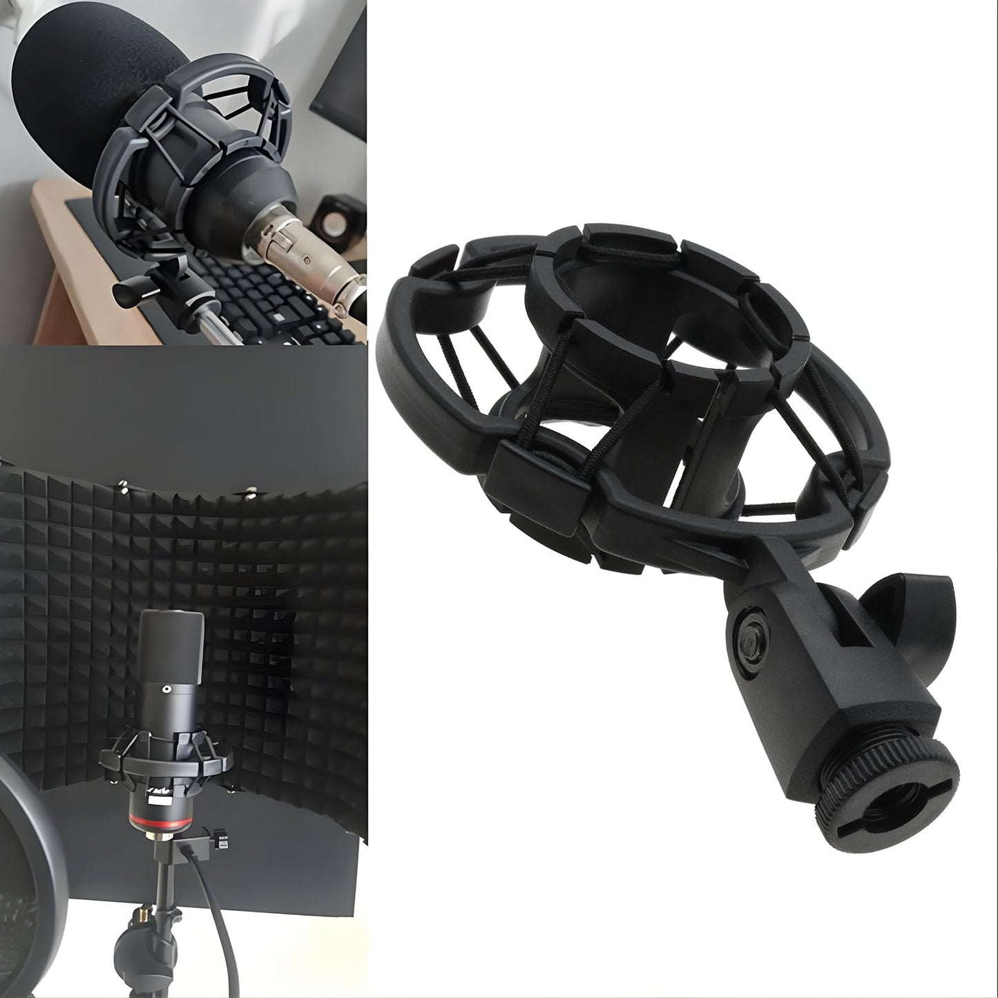 HLGHLG Universal Microphone Shock Mount for 42-46mm Mics, Professional Anti-Vibration Holder with 3/8" or M16 Thread, Compatible with Studio Condenser