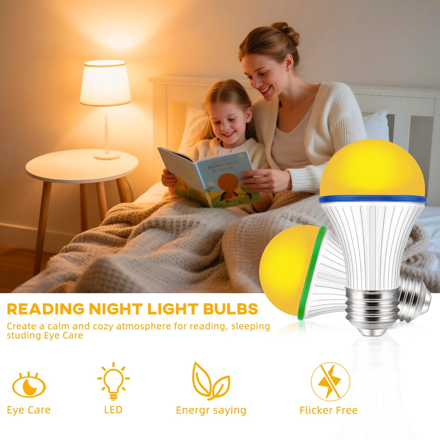 KINUR A15 3W Amber Dim Light Bulb, 25W Equivalent Low Watt E26 Warm Light for Healthy Sleep & Baby Nursery, 4 Pack