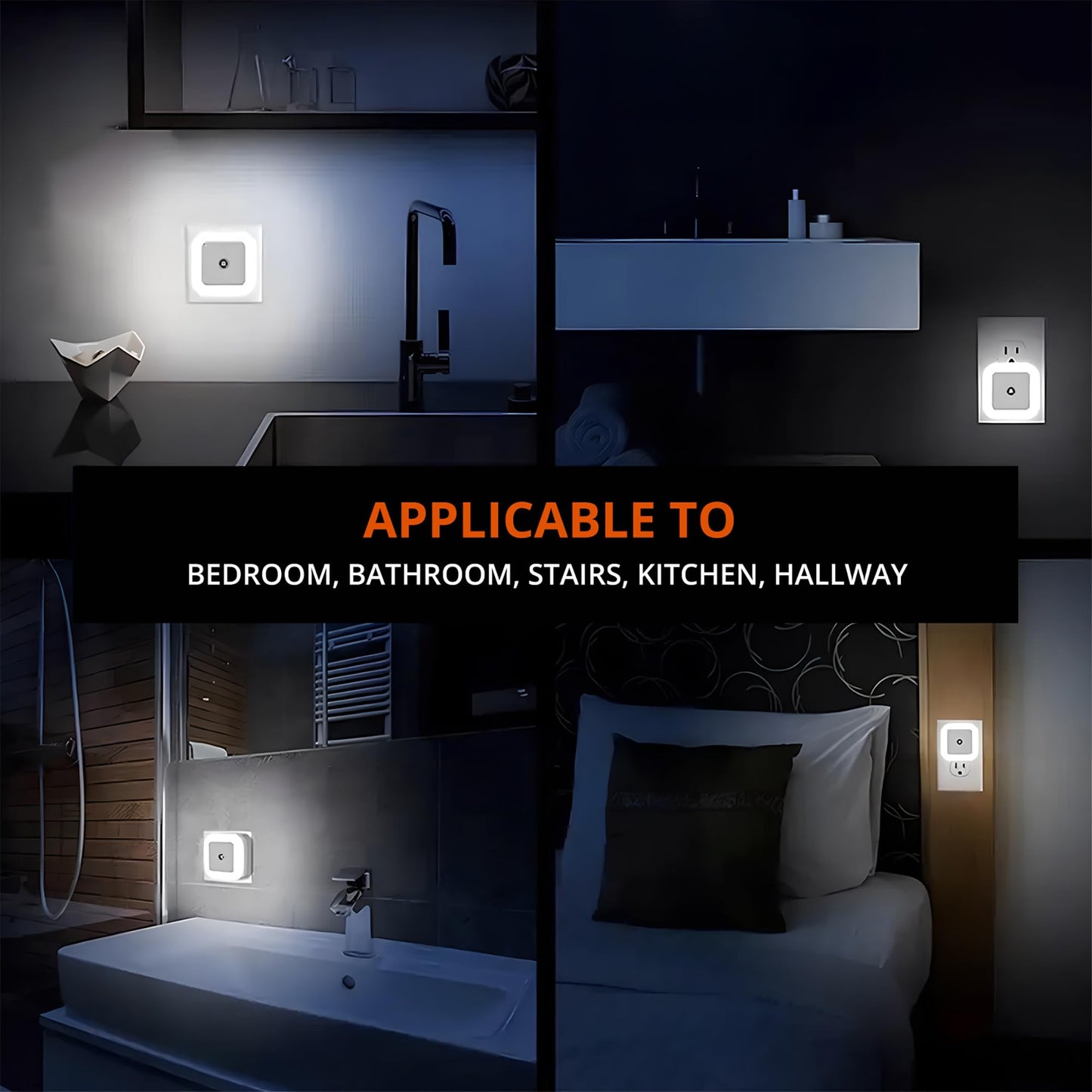 JRQLOV 6Pcs Square LED Night Light Intelligent Sensor Control Induction Energy-Saving Bedside Socket Lamp Room Hallway Toilet Wall Home Lighting