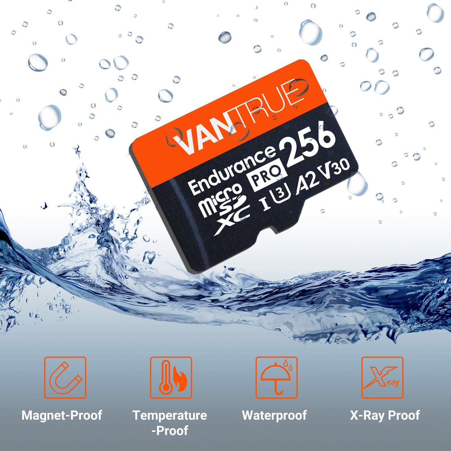 Vantrue 256GB microSDXC UHS-I U3 4K UHD Video High Speed Transfer Monitoring SD Card with Adapter for Dash Cams, Body Cams, Action Camera