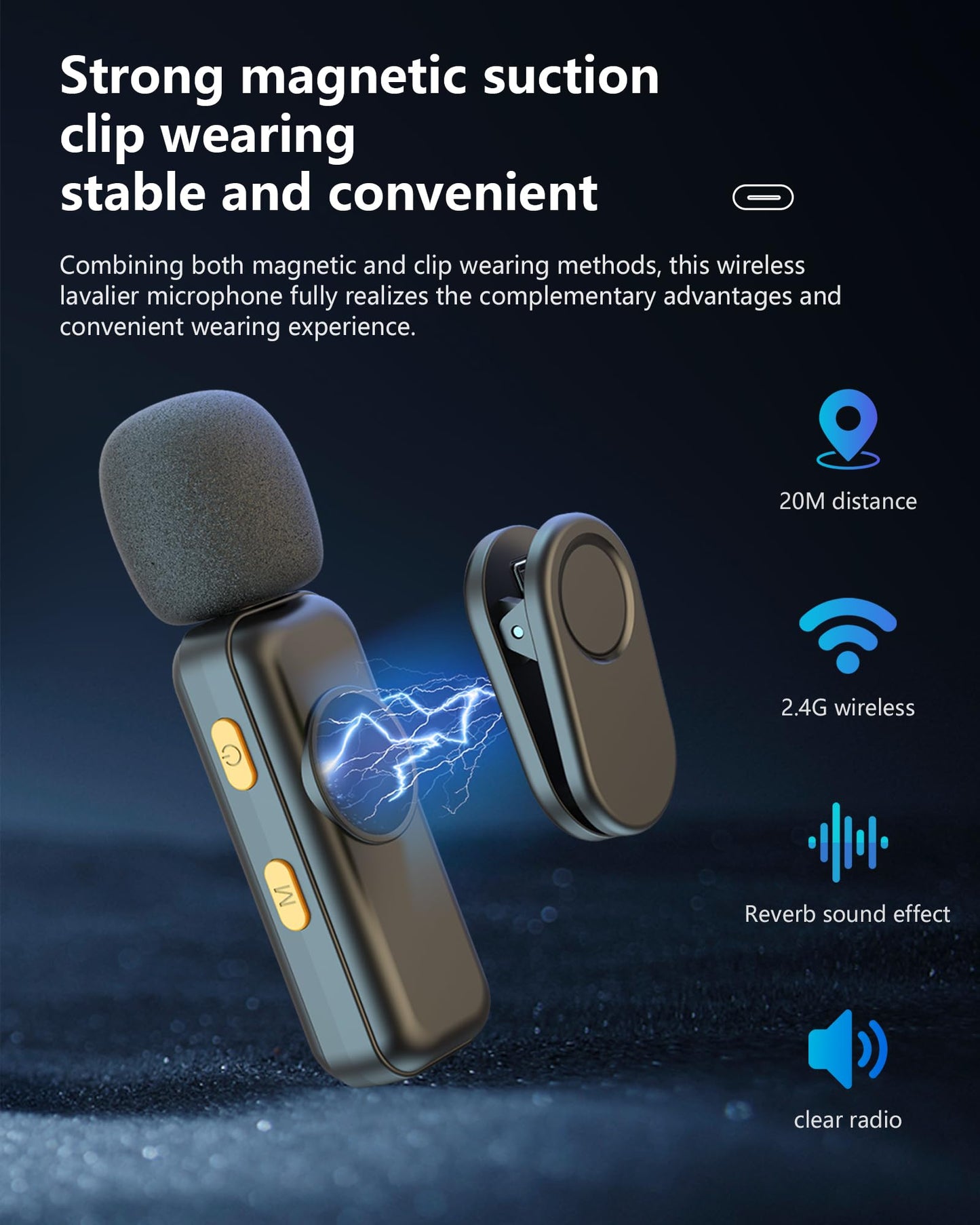 Wireless Lavalier Microphone for iPhone-iPad, Android Phone,Computer,Microphone wireless,Mini Lapel Mic with Noise Reduction and Crystal Sound for