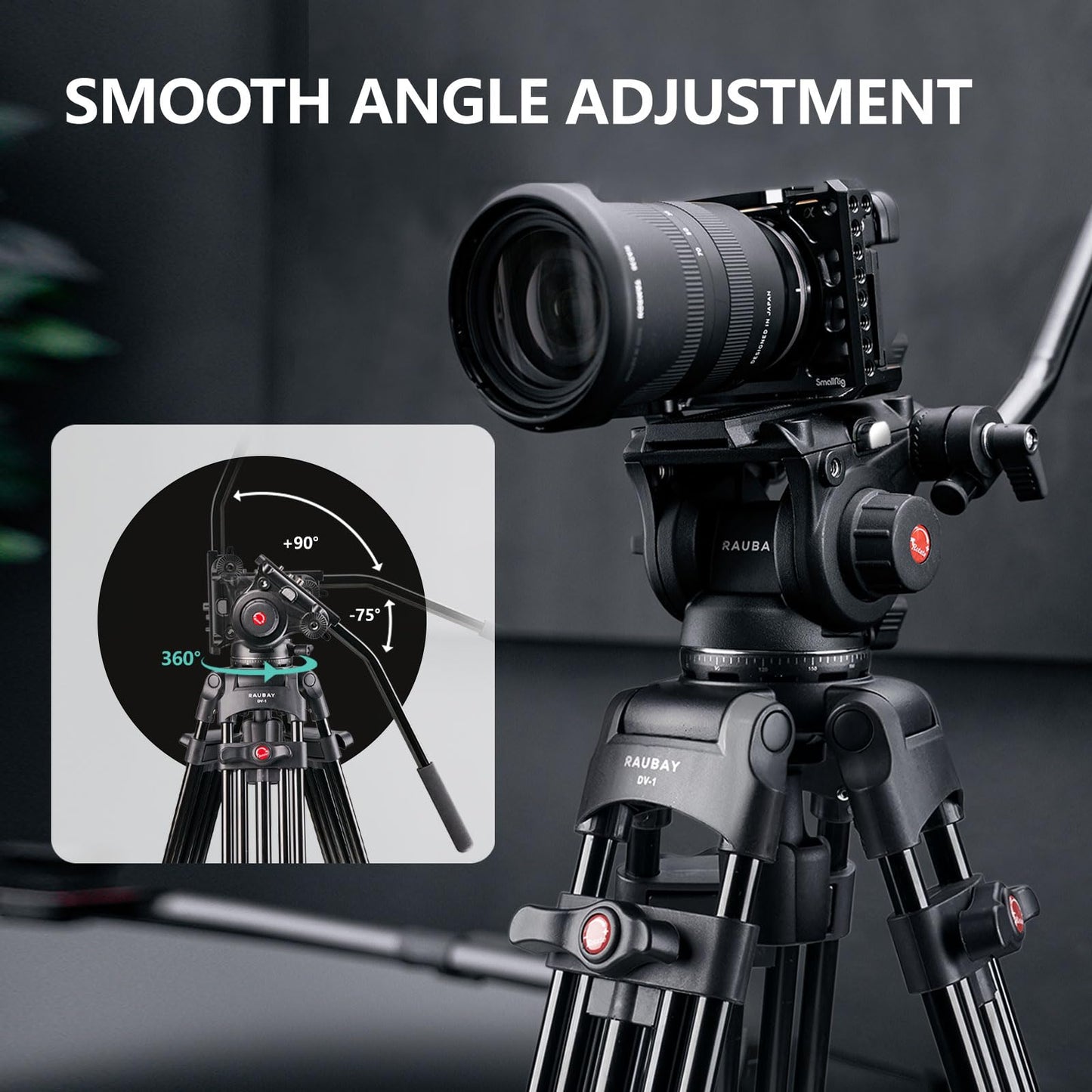 RAUBAY 70.8" Professional Heavy Duty Video Camera Tripod with Fluid Head, QR Plate for DSLR Camcorder, Max Loading 17.6lbs, Aluminum Twin Tube Leg