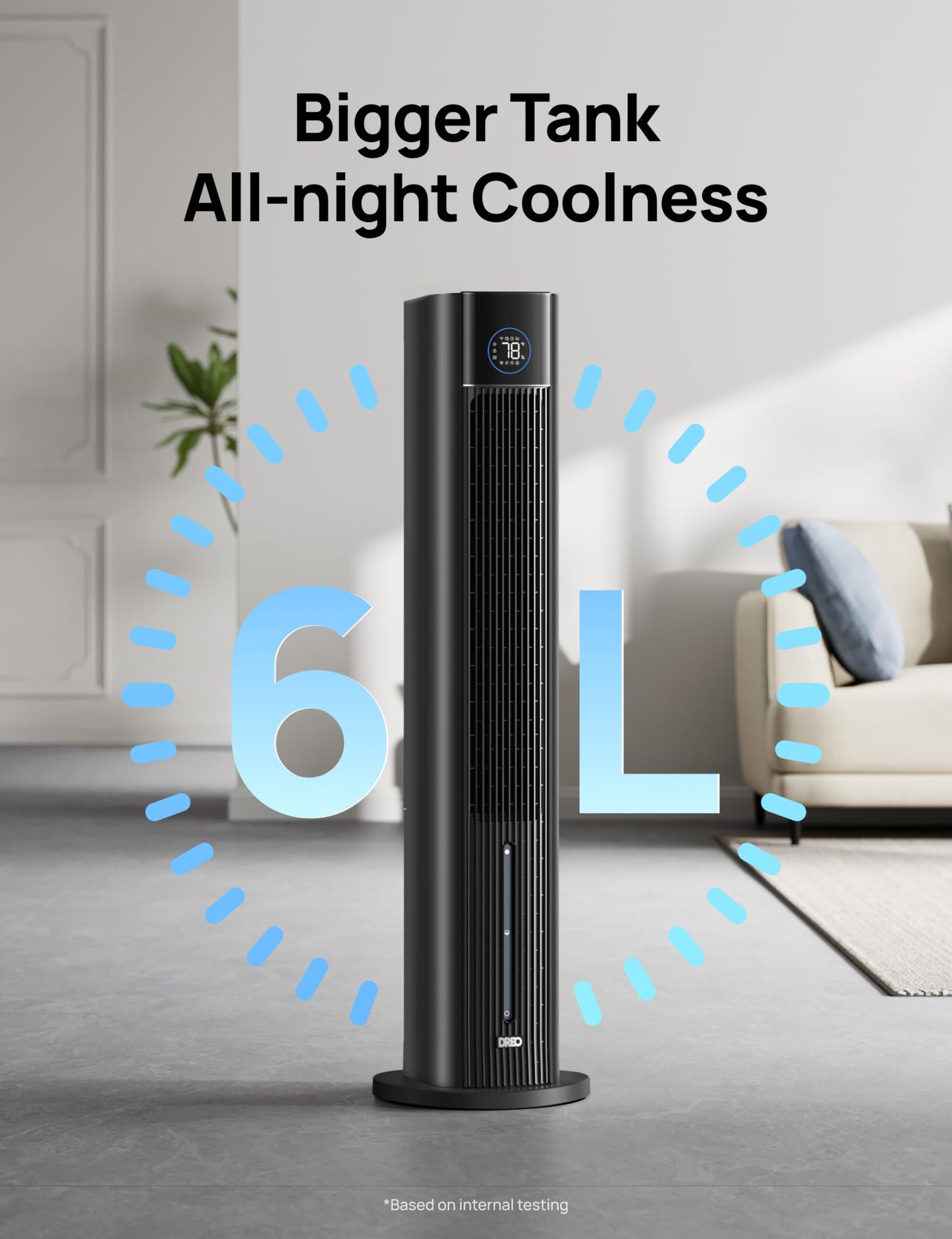 DREO Tower Fan for Bedroom, 43" Cooling Fans That Blow Cold Air 2025 Upgraded, Evaporative Air Cooler, Quiet 85° Oscillating Floor Fan, Easy Cleaning