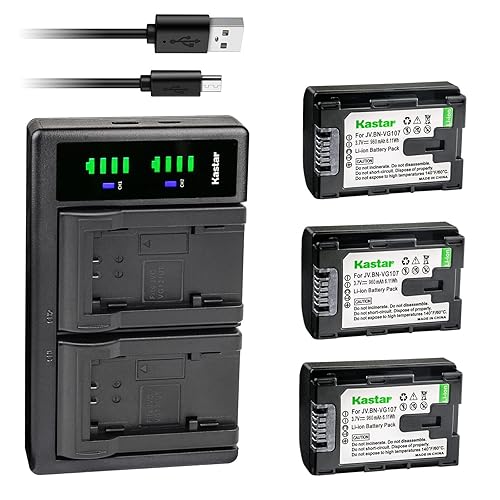 Kastar 3-Pack BN-VG107 Battery and LTD2 USB Charger Replacement for JVC GZ-MG980-R GZ-MG980-S GZ-MS110 GZ-MS110BEK GZ-MS110BEU GZ-MS110BU GZ-MS110BUC
