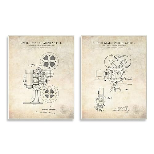 Stupell Industries Vintage Movie Camera Cinema Projector Patent Diagram, Design by Karl Hronek