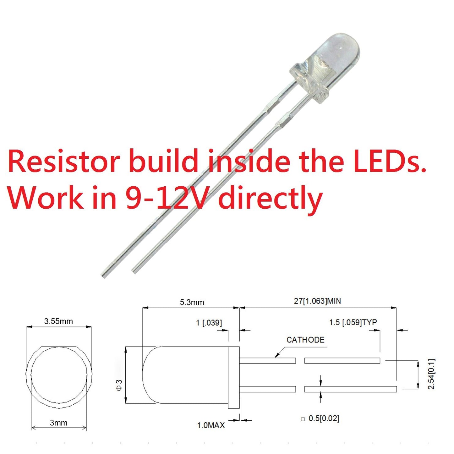 Bowerful (3mm) 20pcs in Each Color(Total: 100pcs) Mix Color 9V - 12V Gauge Cluster Instrument Light Emitting diodes