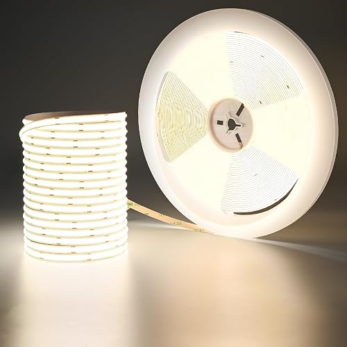 GOMING 24V 20M/65.6ft COB LED Strip Light Natural White 4000K 146W 9600LEDs 14000Lm Uniform Glow CRI 93+ Flexible IP20 Not Waterproof LED Tape Lights