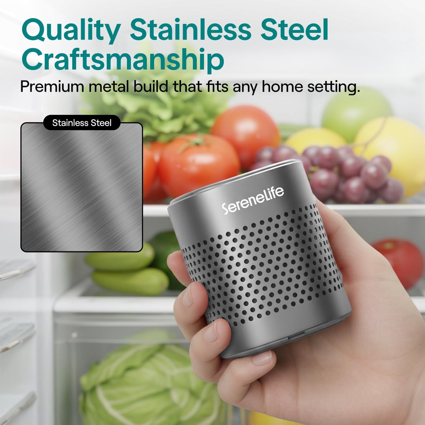SereneLife Fridge Deodorizer & Odor Eliminator, Multi-Use Refrigerator Deodorizer Aluminum Pod for Freezer, Closet, Car, Shoes & Enclosed Spaces