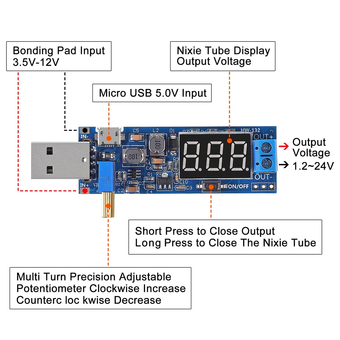 3pcs USB Buck Boost Converter 3.5V-12V to 1.2V-24V DC-DC Adjustable Step Up Step Down Power Supply Module Voltage Regulator 5V to 3.3V 9V 12V 18V 24V