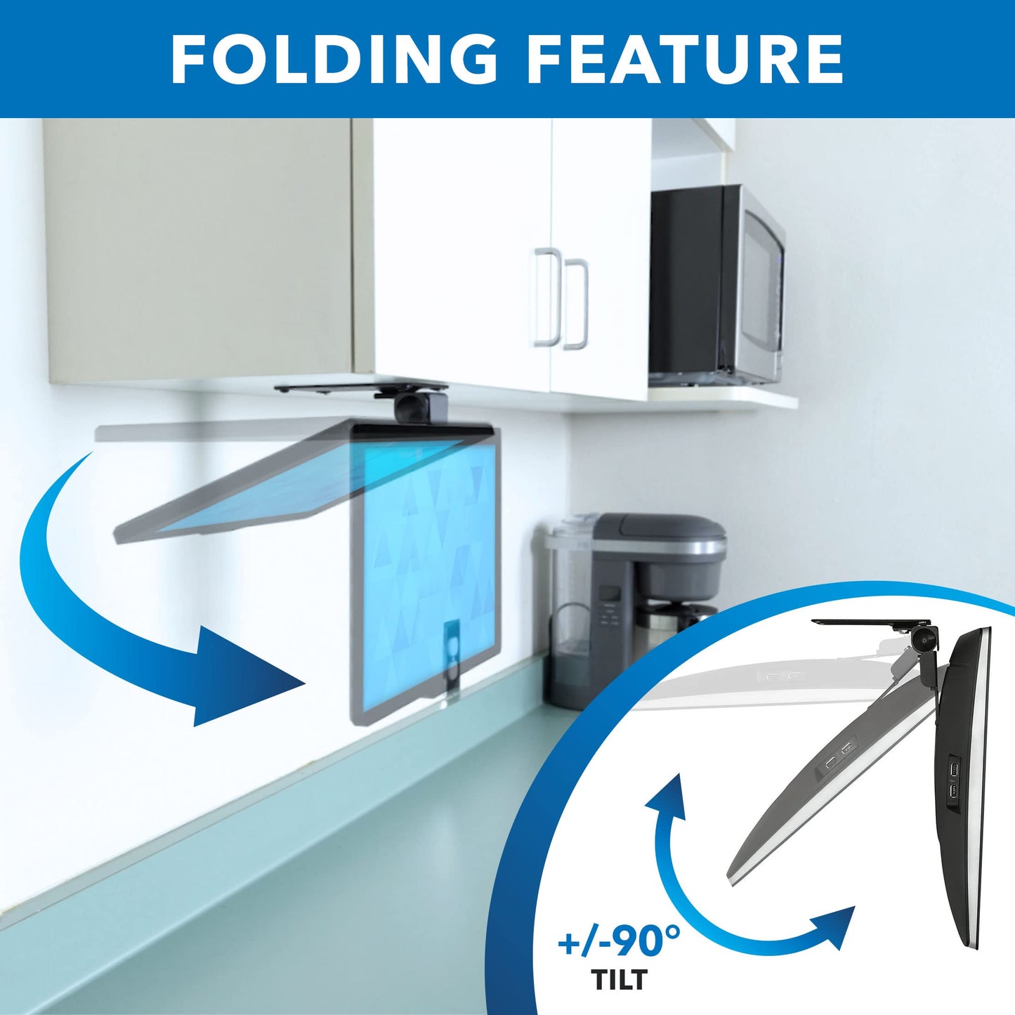 Mount-It! Compact Folding Ceiling TV Mount | Flip Down and Under Cabinet TV Bracket for Small Screens Up to 24 Inches | 90° Tilt and 360° Swivel |