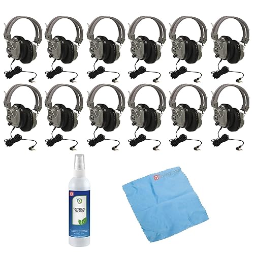 HamiltonBuhl SC-7V Schoolmate Deluxe Headphones (12-Pack) Bundle with Universal Cleaning Kit and 5-Piece Digital Camera Accessory Kit (14 Items)