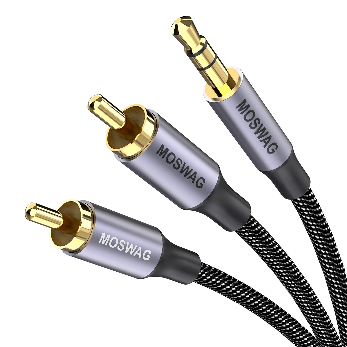 MOSWAG 1/8 to 2RCA Male Cable Audio Adapter 6.6ft/2M RCA Auxiliary Hi-Fi Sound Shielded Stereo Flexible RCA Y Splitter Cable Cord Metal Shell