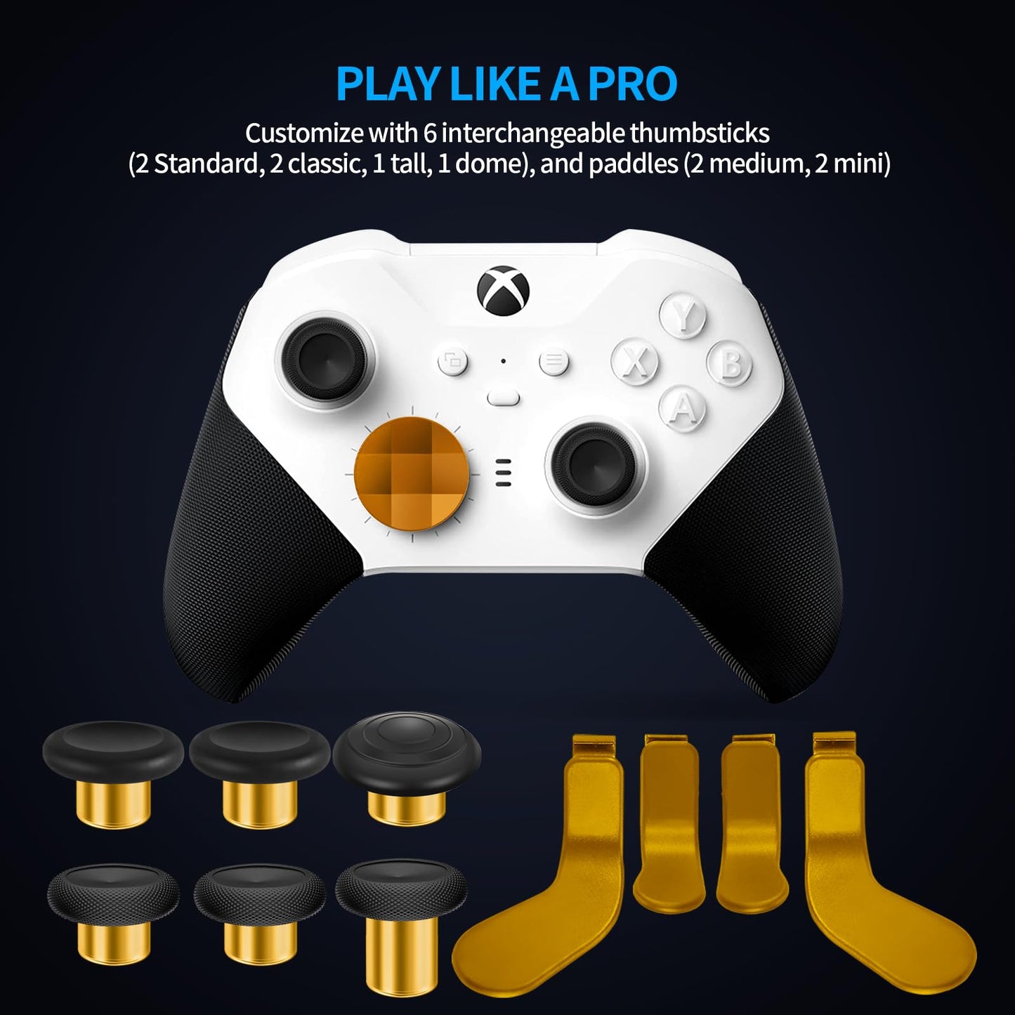Accessories for Xbox Elite Controller Series 2 - 13 in 1 Replacement Paddles Gold Color Thumbsticks Analog Sticks Joystick Parts Repair Kit Component
