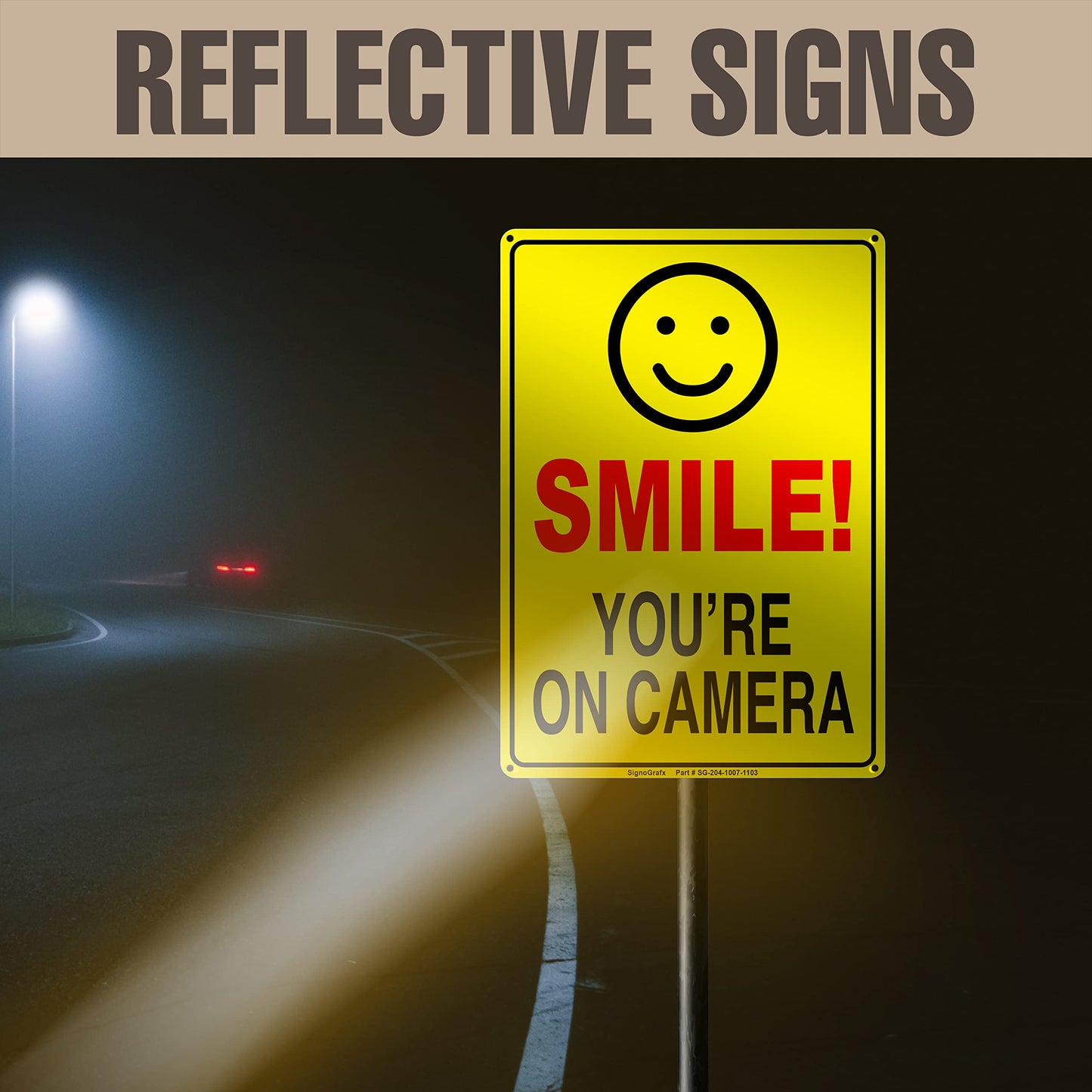 SIGNOGRAFX 2-Pack SMILE YOU’RE ON CAMERA SIGN, 10 x 7, Video Surveillance Signs, Reflective, Easy to Install,Driveway Alert, CCTV Indoor and Outdoor