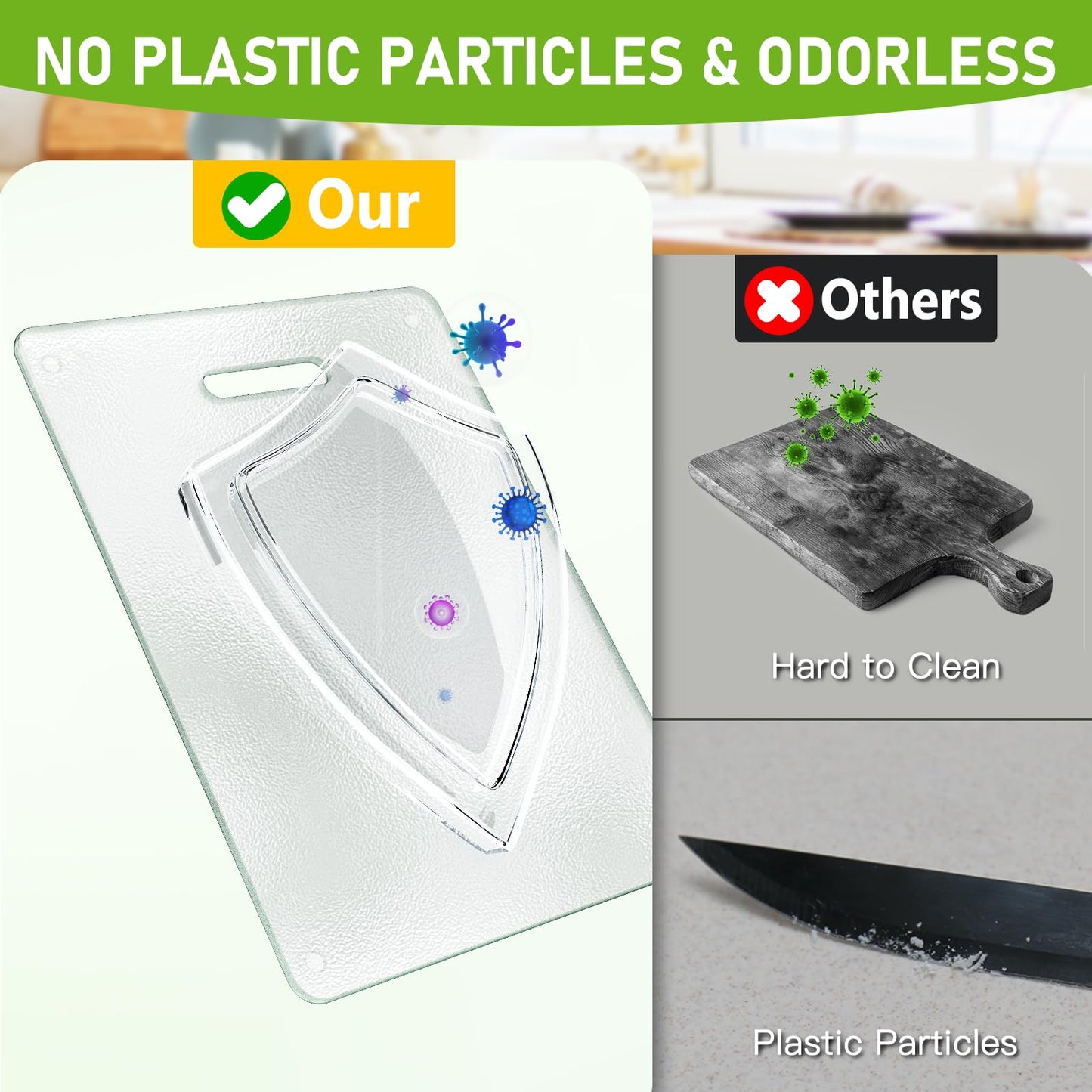 Tempered Glass Cutting Board for Kitchen, 2PCS Clear Chopping Board with Handle (16"x12" & 12"x8"), Plastic Free, Scratch Resistant, Heat Resistant…